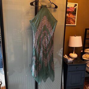 BCBG Halterneck Handkerchief Hem Bias Cut Slip Dress